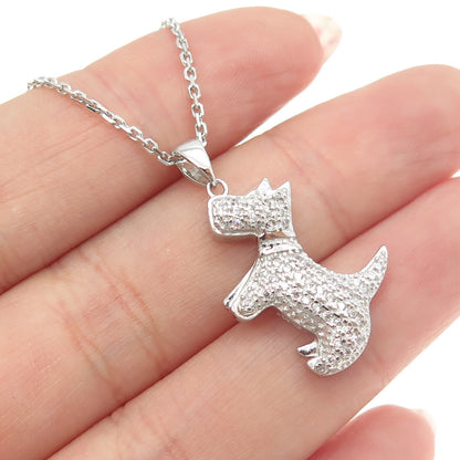 925 Sterling Silver Round-Cut C Z Scottish Terrier Dog Cable Chain Necklace 16"