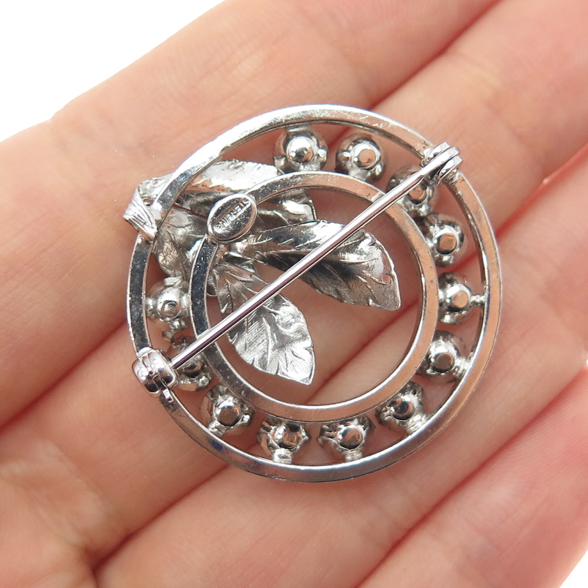 925 Sterling Silver Antique Art Deco Multi-Color Rhinestone Floral Pin Brooch