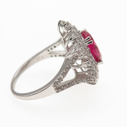 925 Sterling Silver Lab-Created Ruby & C Z Bohemian Ring Size 8