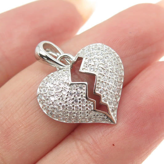 925 Sterling Silver Round-Cut Shaped C Z Broken Heart Pendant