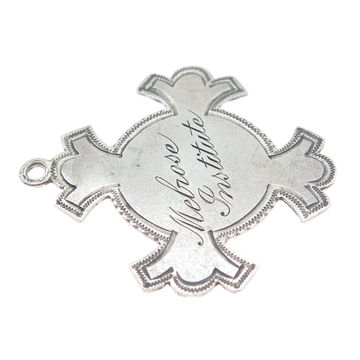 925 Sterling Silver Antique "Melrose Institute" Cross Religious Pendant
