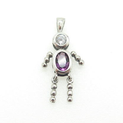 925 Sterling Silver Vintage Real Amethyst & C Z February Birthstone Boy Pendant