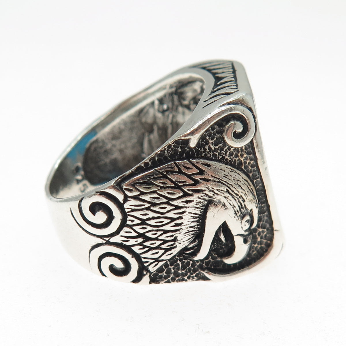 925 Sterling Silver Vintage Real Bisbee Turquoise Eagle Oxidized Ring Size 11.25