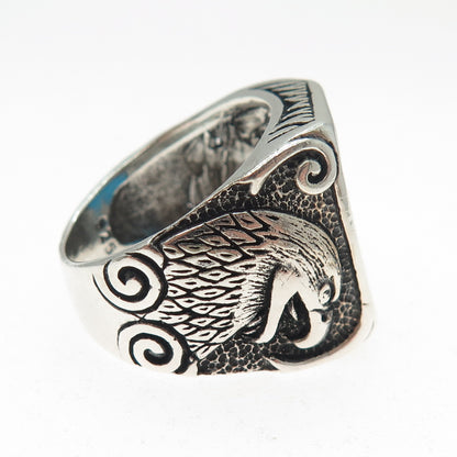 925 Sterling Silver Vintage Real Bisbee Turquoise Eagle Oxidized Ring Size 11.25
