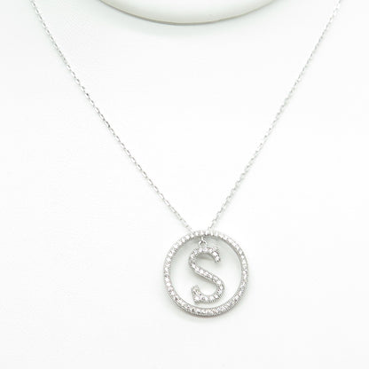 925 Sterling Silver Round-Cut C Z Letter "S" Initial Cable Chain Necklace 16-18"