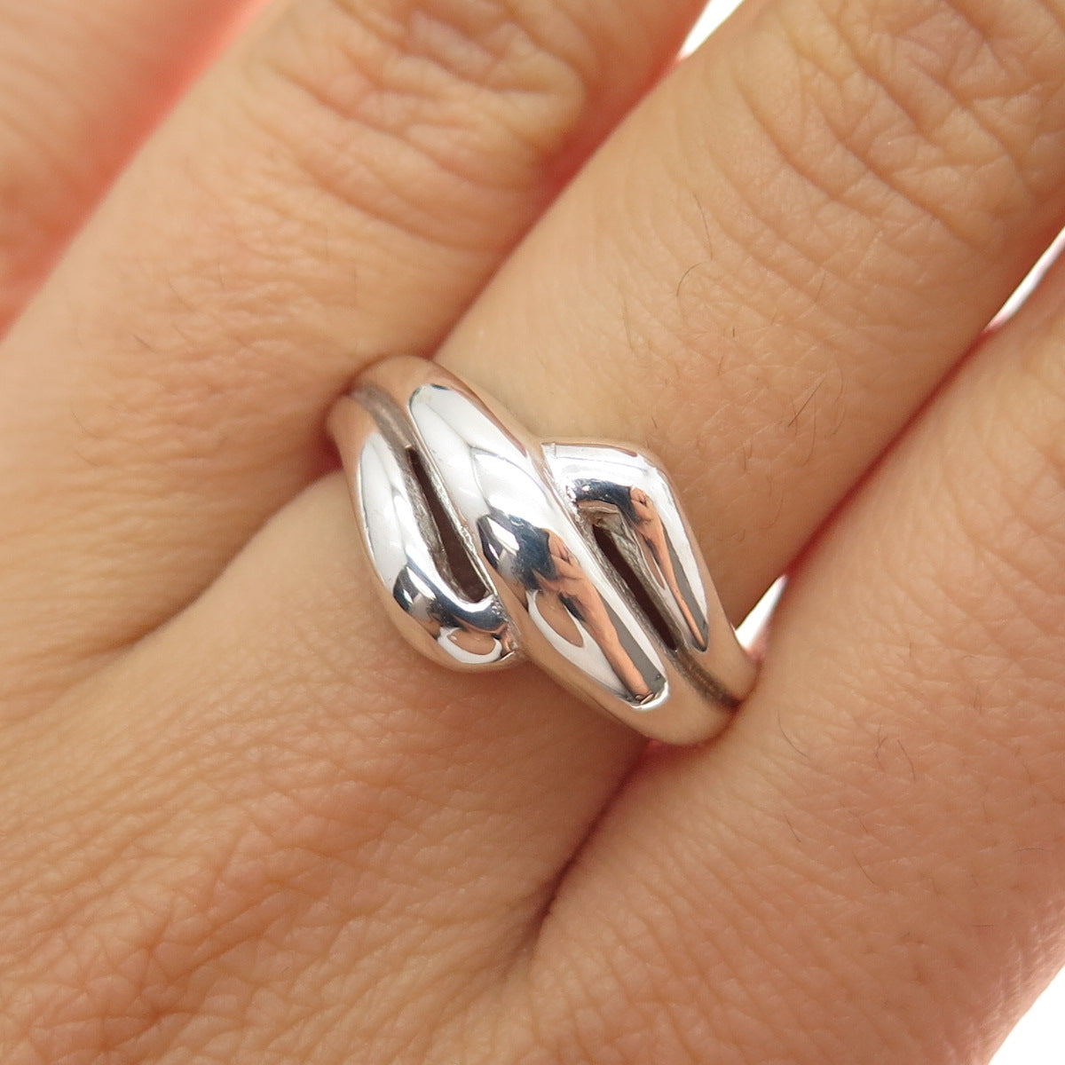 925 Sterling Silver Vintage Modernist Bypass Ring Size 7.5