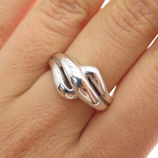 925 Sterling Silver Vintage Modernist Bypass Ring Size 7.5