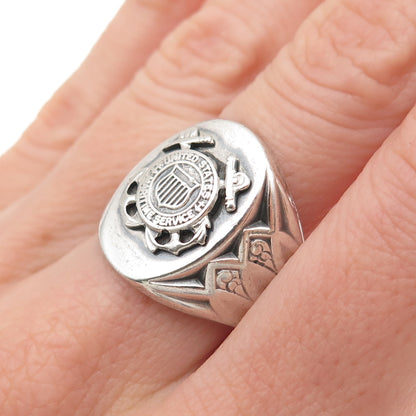 925 Sterling Silver Antique WWII US Maritime Service Signet Ring Size 8.5