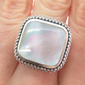 KEN CRAFTS 925 Sterling Silver Vintage Real MOP Granulated Ring Size 7