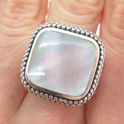KEN CRAFTS 925 Sterling Silver Vintage Real MOP Granulated Ring Size 7