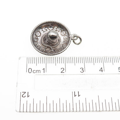 925 Sterling Silver Vintage Mexico Sombrero Oxidized 3D Charm Pendant