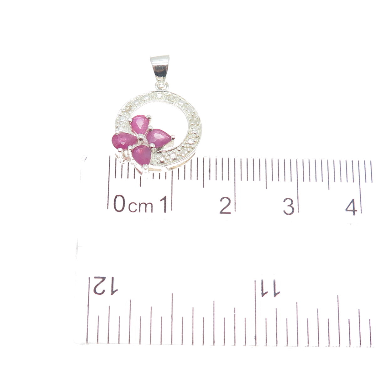 925 Sterling Silver Real Round-Cut Diamond & Pear-Cut Ruby Minimalist Pendant