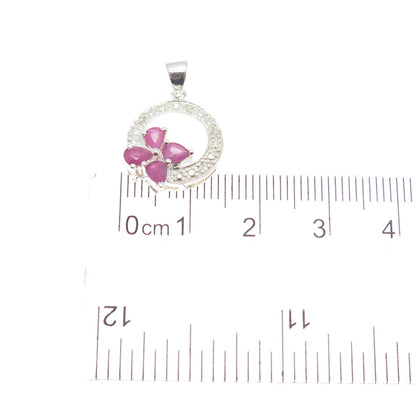 925 Sterling Silver Real Round-Cut Diamond & Pear-Cut Ruby Minimalist Pendant