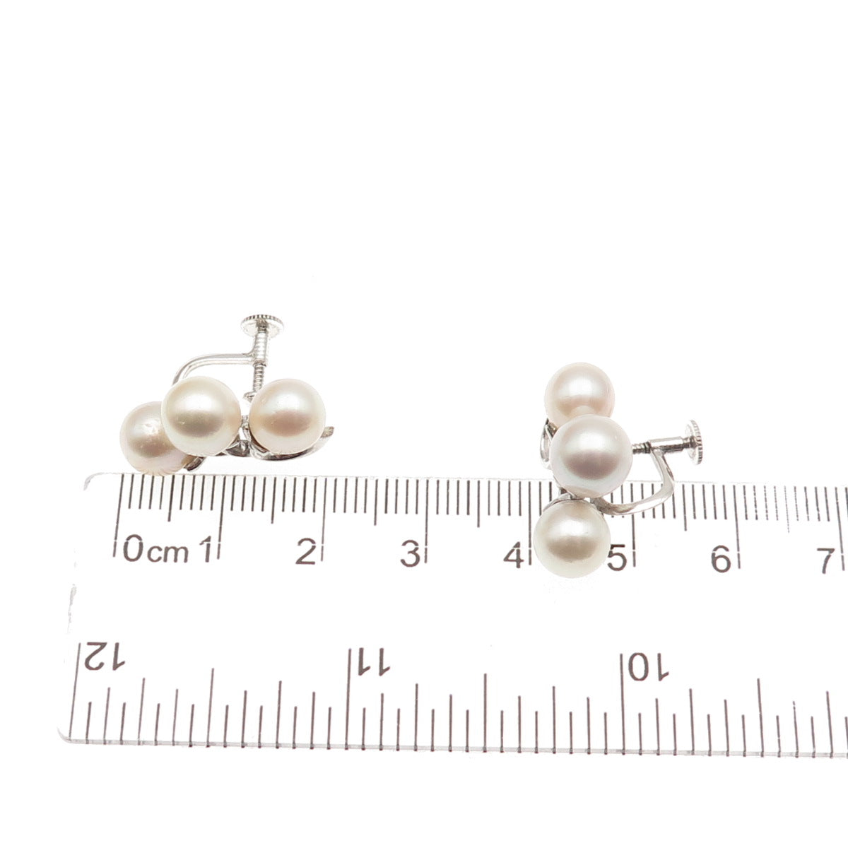 925 Sterling Silver Antique Japan Real Akoya Pearl Screw Back Earrings