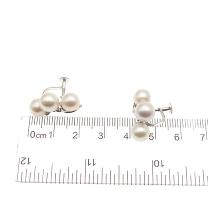 925 Sterling Silver Antique Japan Real Akoya Pearl Screw Back Earrings