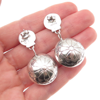 Jerry Cowboy Navajo Old Pawn 925 Sterling Silver Vintage Concho Dangle Earrings