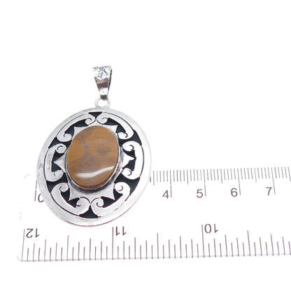 925 Sterling Silver Vintage Mexico Real Jasper Oxidized Charm Pendant