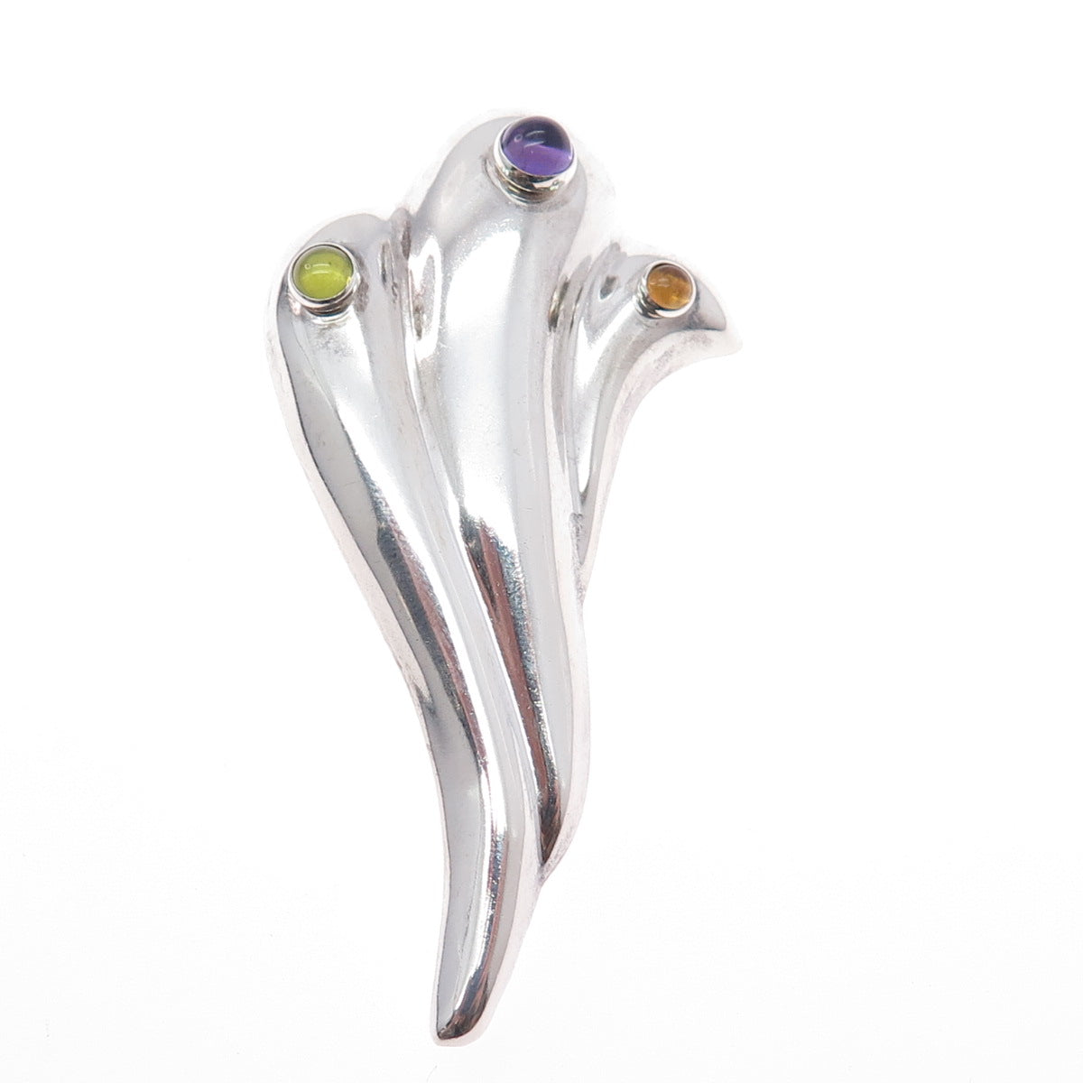 925 Sterling Silver Vintage Real Amethyst Peridot & Citrine Modernist Pin Brooch