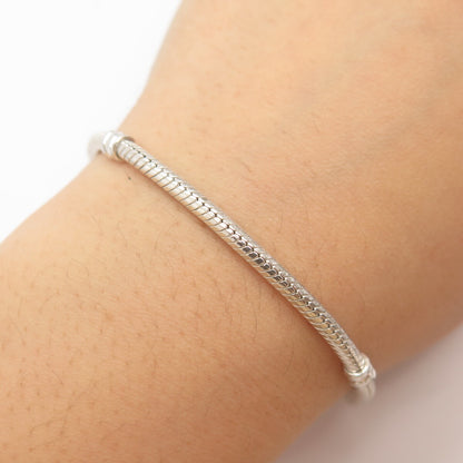925 Sterling Silver Pandora C Z Heart Ball Clasp Snake Link Bracelet 6 3/4"