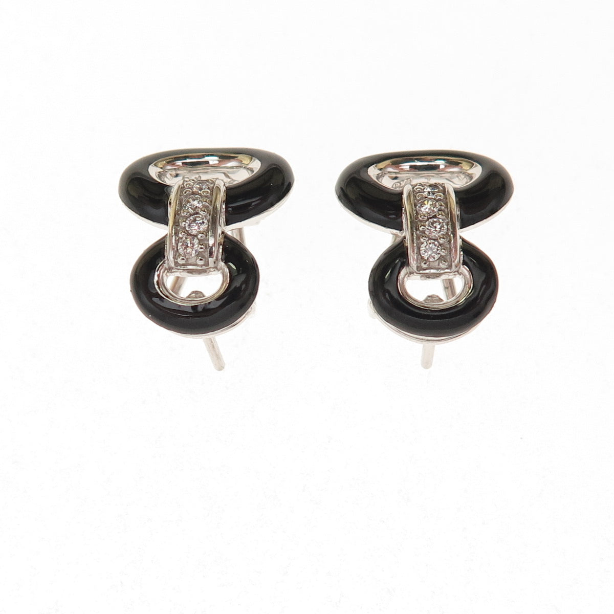 Belle Etoile 925 Sterling Silver Enamel & C Z Omega Back Earrings