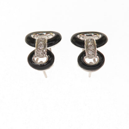 Belle Etoile 925 Sterling Silver Enamel & C Z Omega Back Earrings
