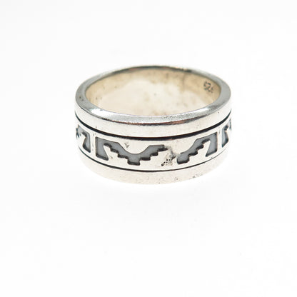 925 Sterling Silver Vintage Aztec Rotating Band Oxidized Ring Size 9.25