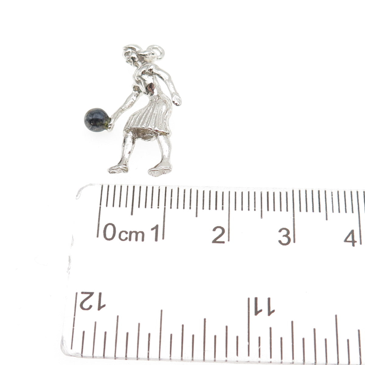 Town & Country 925 Sterling Vintage Real Hematite Female Bowler 3D Charm Pendant