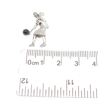 Town & Country 925 Sterling Vintage Real Hematite Female Bowler 3D Charm Pendant