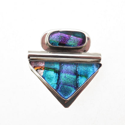 Liz Sabol Sterling Silver Vintage Dichroic Glass Modernist Slide Charm Pendant