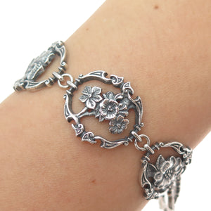 FRANKLIN MINT Sterling 1/20 12K GF Vintage 1982 Flower Panel Link Bracelet 7.25"