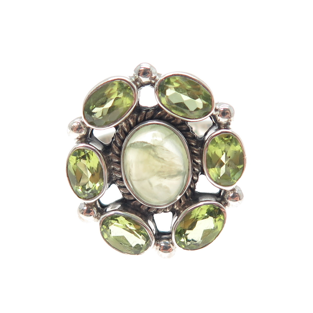 NICKY BUTLER 925 Sterling Silver Vintage Real Prehnite & Peridot Ring Size 6.25