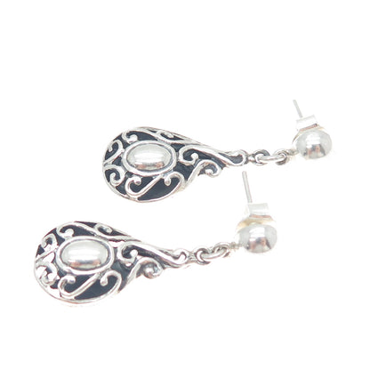 925 Sterling Silver Vintage Swirl Teardrop Dangle Earrings