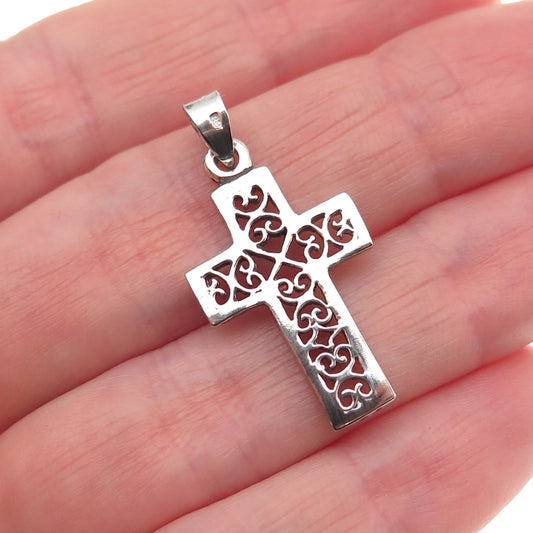 925 Sterling Silver Vintage Ornate Heart Cross Charm Pendant