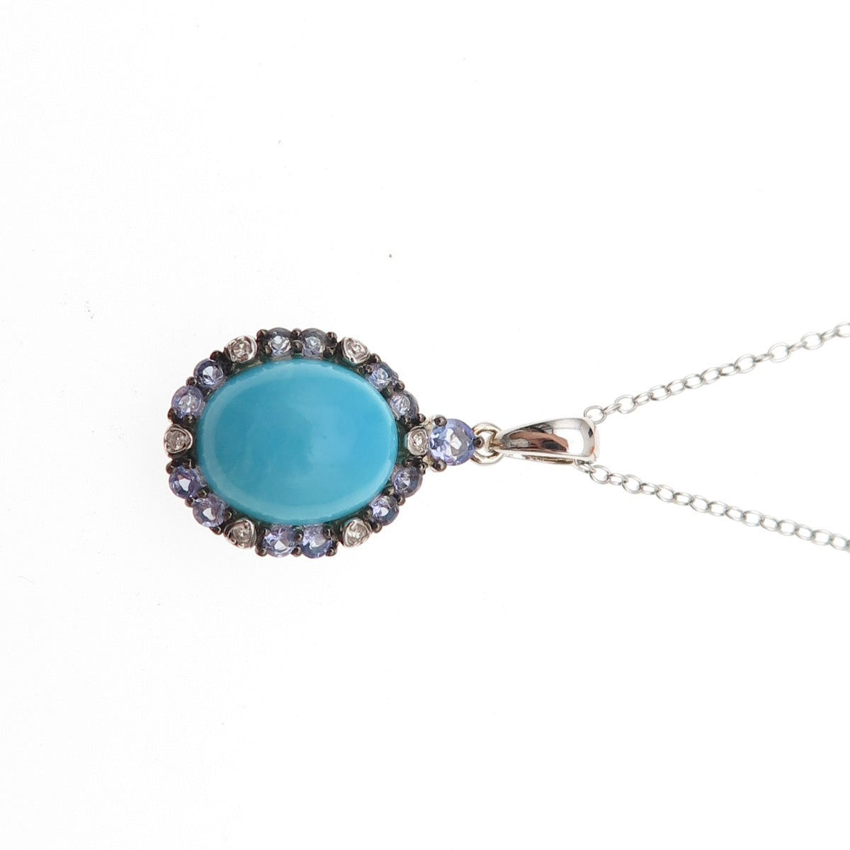 925 Sterling Silver Real Turquoise Tanzanite & White Topaz Chain Necklace 18"