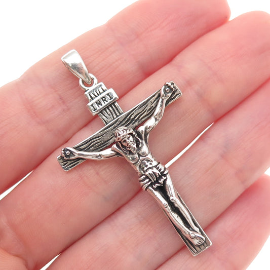 925 Sterling Silver Vintage Crucifix Cross Oxidized Charm Pendant