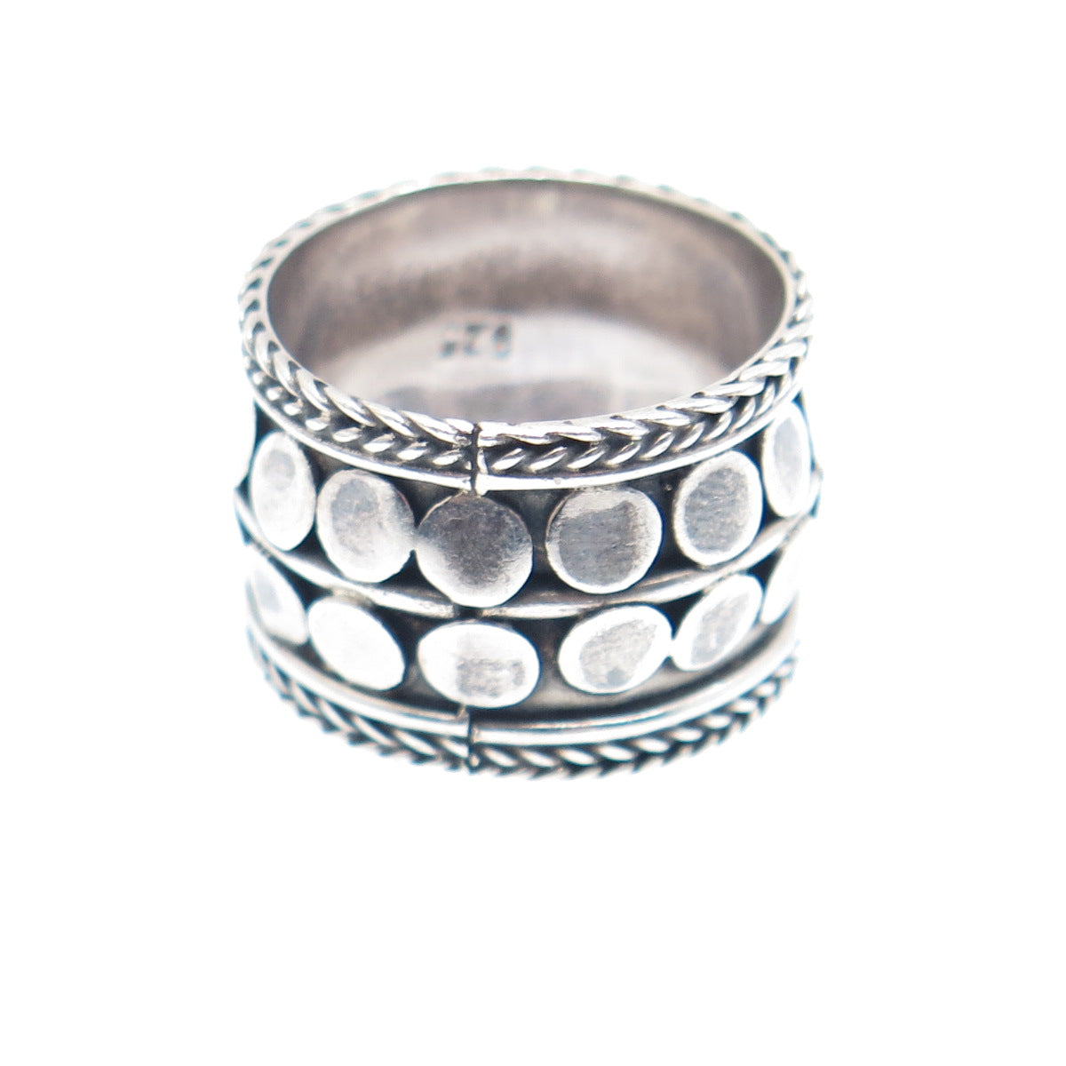 925 Sterling Silver Vintage Modernist Disc Dotted Band Oxidized Ring Size 6