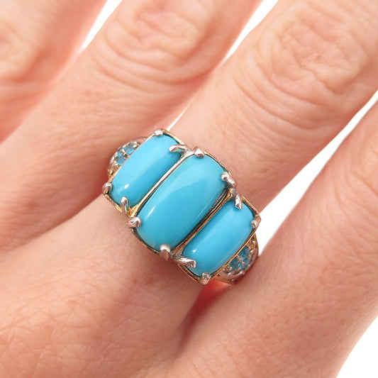 D'Joy Sterling Silver 2-Tone Real Sleeping Beauty Turquoise Apatite Ring Size 8