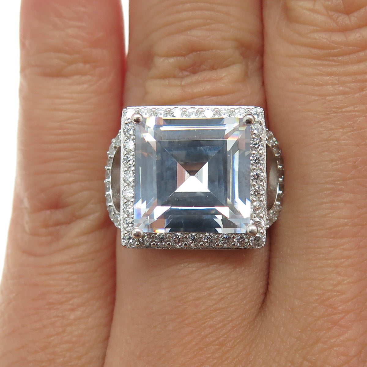 925 Sterling Silver Princess & Round-Cut C Z Ring Size 5