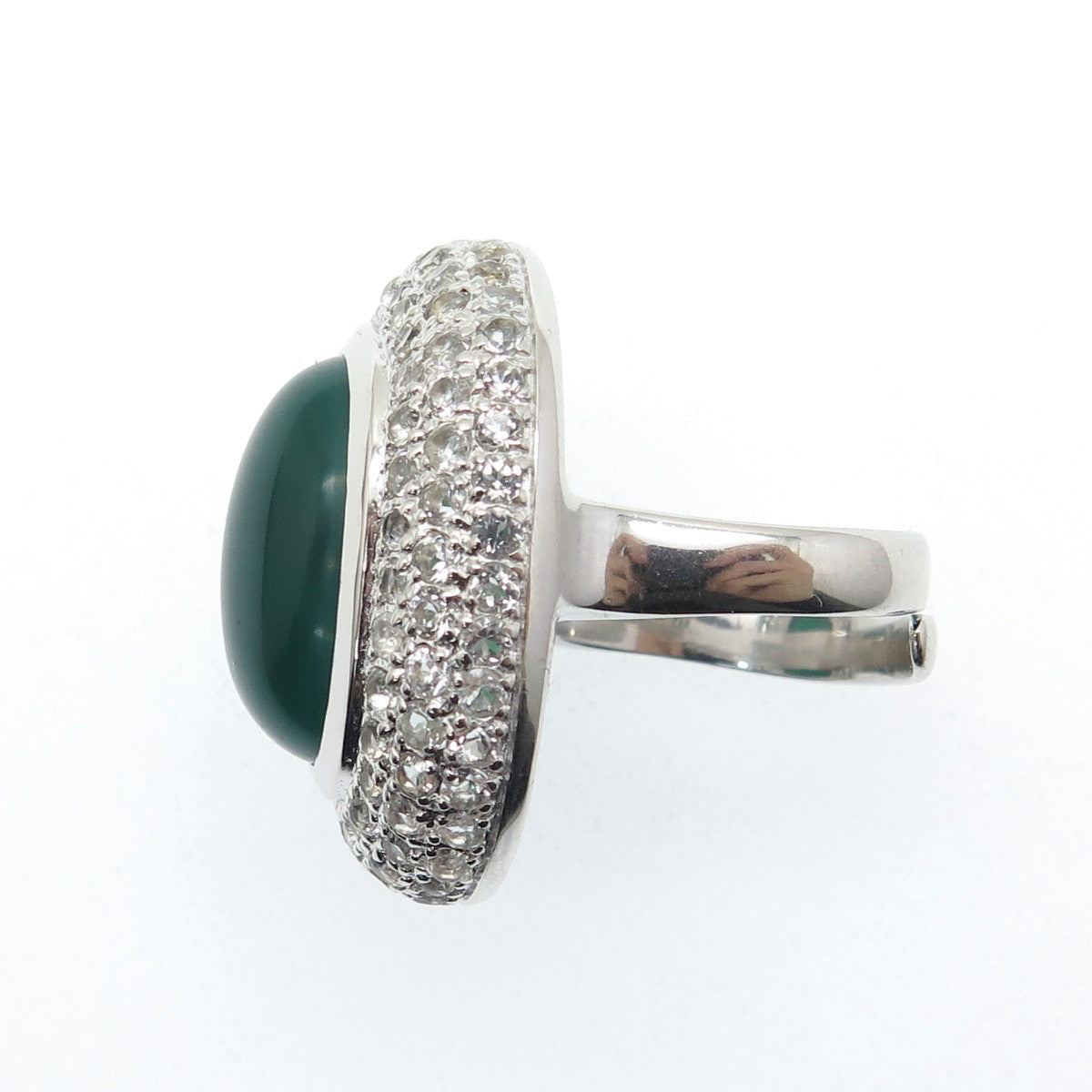 925 Sterling Silver Real Green Onyx & White Topaz Gem Adjustable Ring Size 7.25