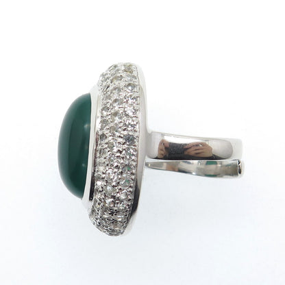 925 Sterling Silver Real Green Onyx & White Topaz Gem Adjustable Ring Size 7.25