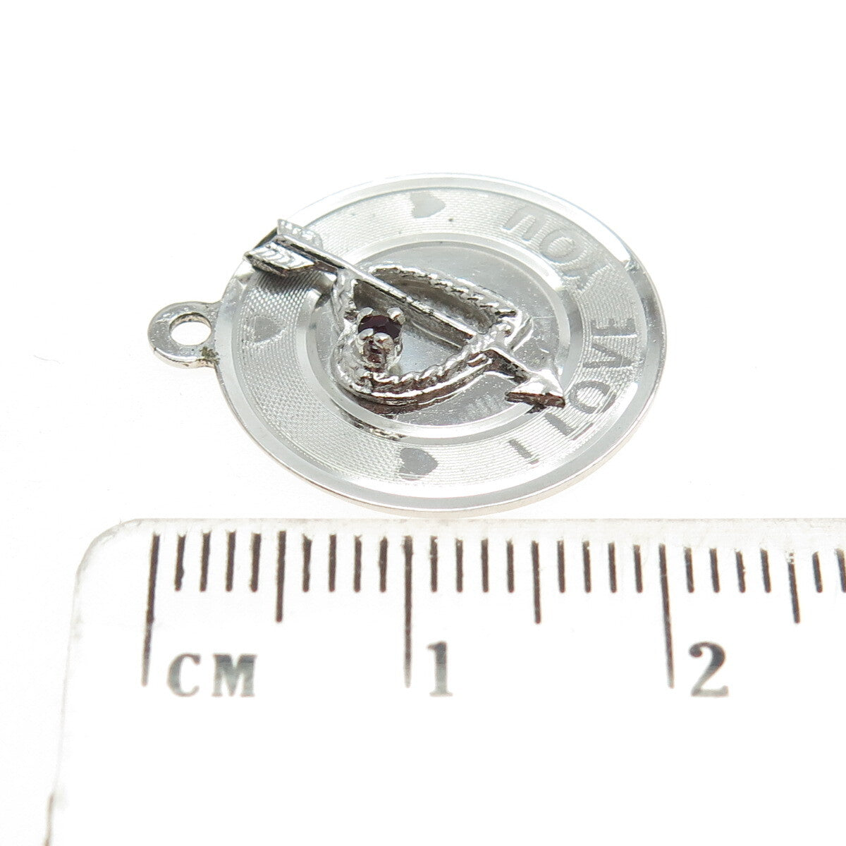925 Sterling Silver Vintage Black Rhinestone "I Love You" Arrow in Heart Pendant