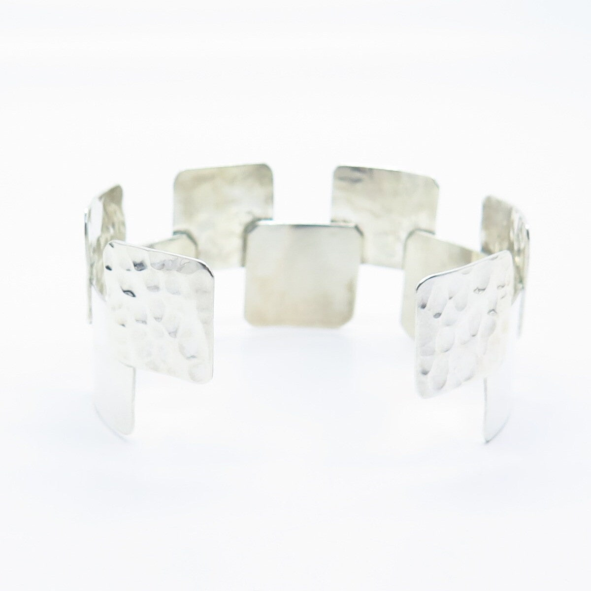 950 Silver Vintage Hammered Finish Modernist Adjustable Cuff Bracelet 8"