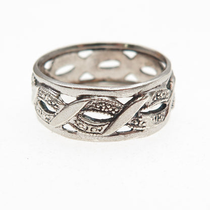 925 Sterling Silver Antique Art Deco Woven Oxidized Band Ring Size 8.25