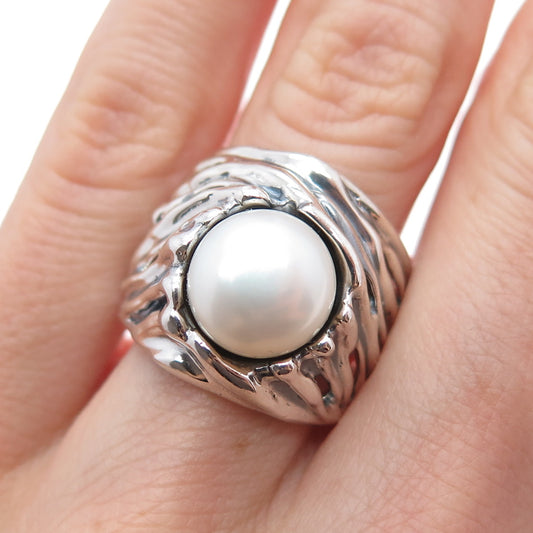 HAGIT GORALI Sterling Silver Vintage Israel Real Pearl Modernist Ring Size 6.25