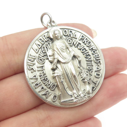 CREED 925 Sterling Silver Antique Art Deco St. Mary Miraculous Religious Pendant