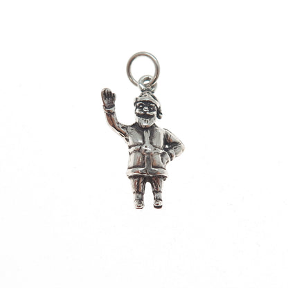 925 Sterling Silver Vintage Santa Claus Oxidized Minimalist Charm Pendant