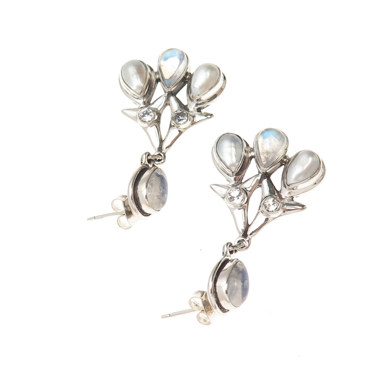 Nicky Butler Sterling Silver Vintage Real Pearl Moonstone & White Topaz Earrings