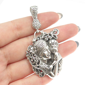 SARDA 925 Sterling Silver Vintage Mom & Child Floral Pendant
