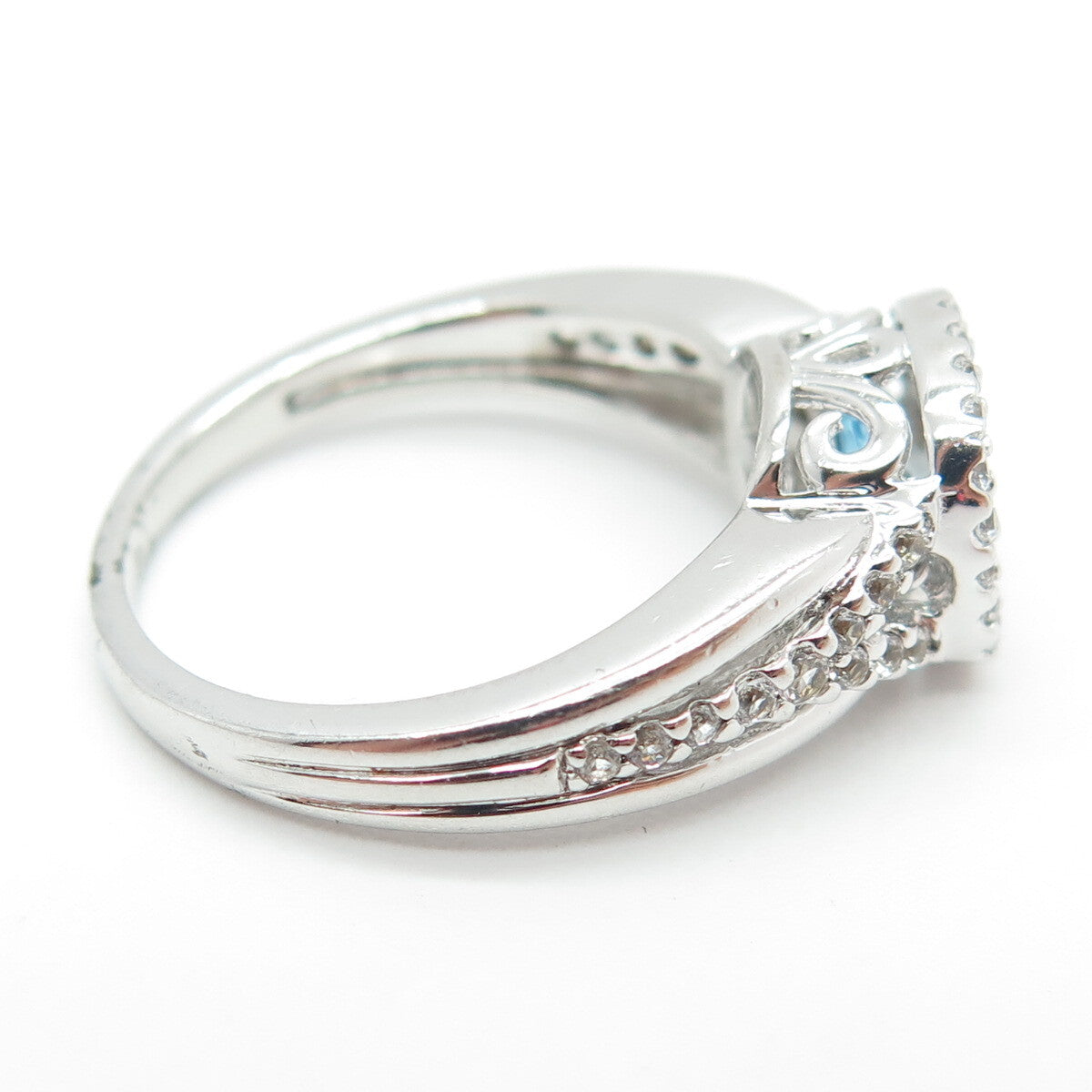 SAI 925 Sterling Silver Real White & Blue Topaz Gemstone Ring Size 7.25