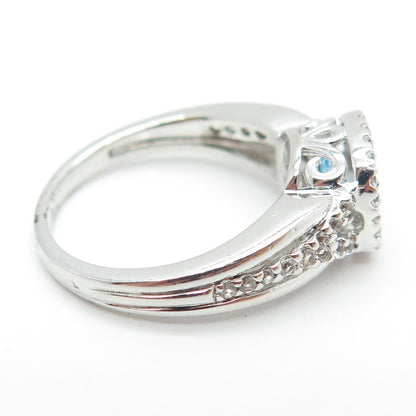SAI 925 Sterling Silver Real White & Blue Topaz Gemstone Ring Size 7.25